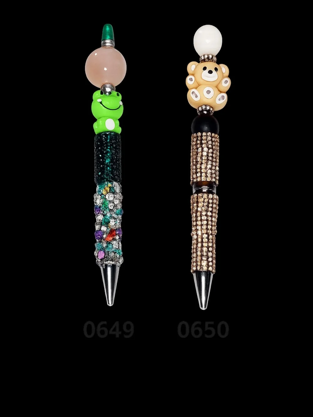 Handcrafted Beaded Pens | Cute Frog & Teddy Bear Rhinestone Ballpoint Pens Gift